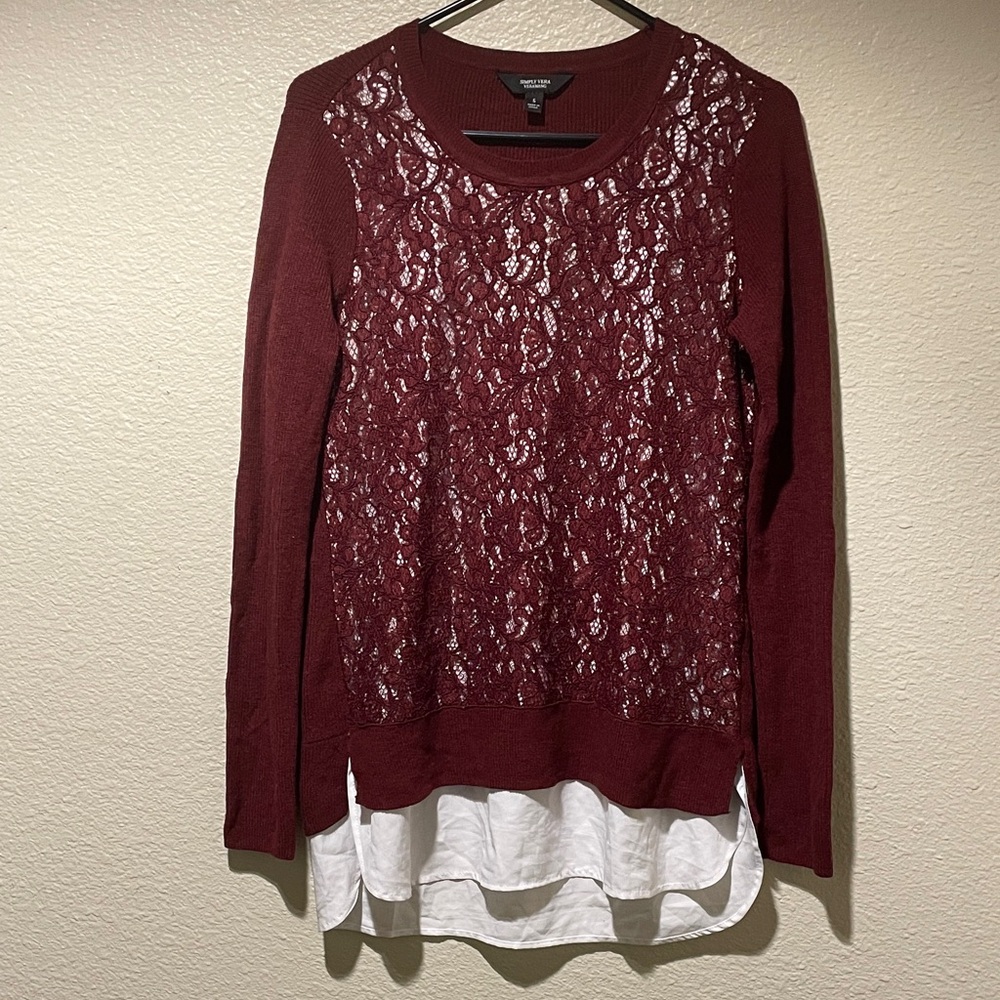 Simply Vera Vera Wang Maroon Lace Blouse